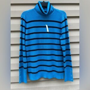 Talbots L blue ribbed striped turtleneck sweater nautical coastal Normcore